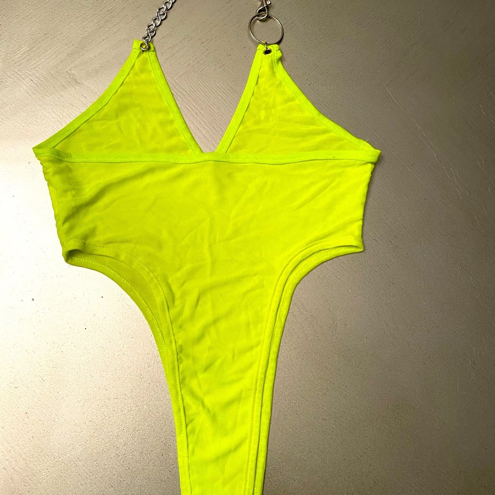 Lime green bodysuit with chain detail